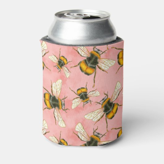  Bumble Bee Illustratie op Perzikwolken Blikjeskoeler (Blikje Achterkant)