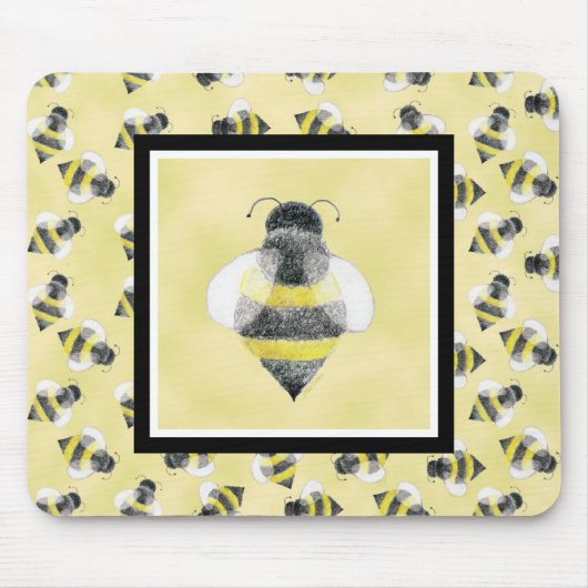 Bumble Bee Illustration Mousepad Muismat (Voorkant)