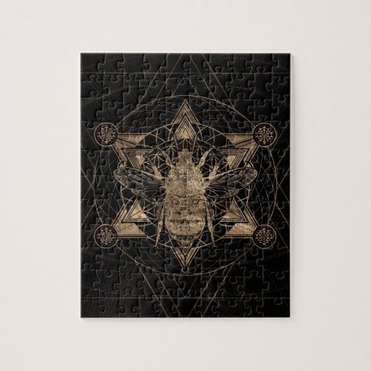 Bumble Bee in Sacred Geometry - Black en Gold Legpuzzel (Verticaal)