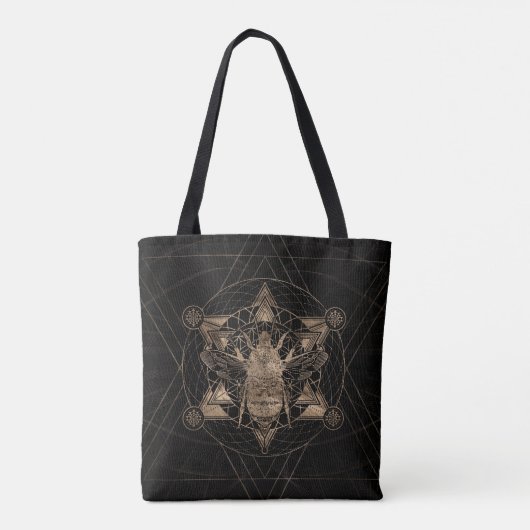 Bumble Bee in Sacred Geometry - Black en Gold Tote Bag (Achterkant)