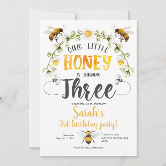 Bumble bee. Kleine honing, bijen, derde verjaardag Kaart (Voorkant)
