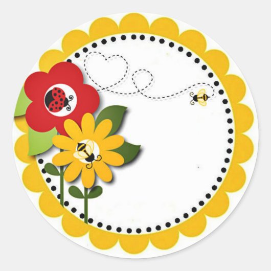 Bumble Bee Lady Bug Douche Party Verjaardagsfeestj Ronde Sticker (Voorkant)