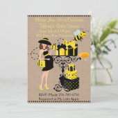 Bumble bee Lady Yellow Black Baby shower Invite Kaart (Staand voorkant)