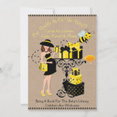 Bumble bee Lady Yellow Black Baby shower Invite Kaart (Achterkant)