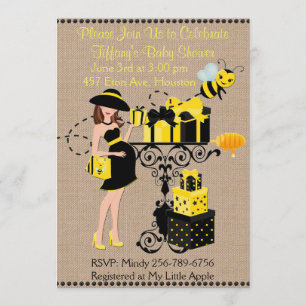 Bumble bee Lady Yellow Black Baby shower Invite Kaart