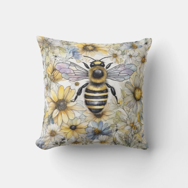 Bumble Bee lente bloemen geschilderd. Kussen (Voorkant)