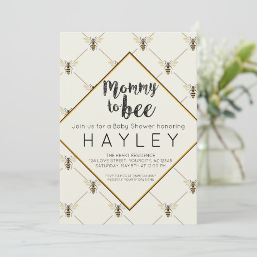 Bumble Bee Mam to Bee douite Invite Kaart (Staand voorkant)
