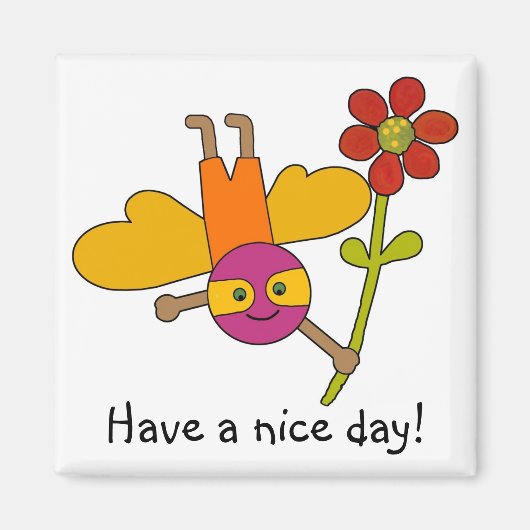 Bumble Bee met Bloem, Fijne dag! Magneet (Voorkant)