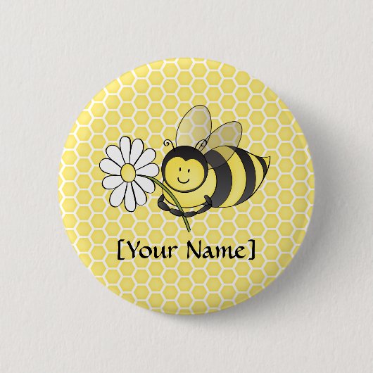 Bumble Bee met Daisy Ronde Button 5,7 Cm (Voorkant)