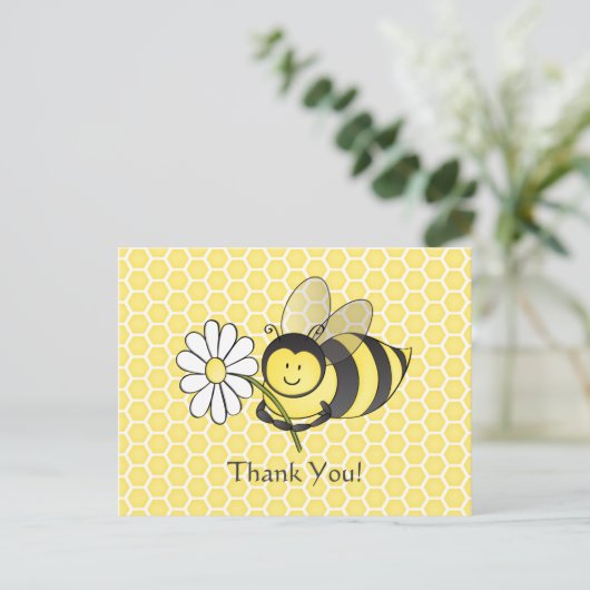 Bumble Bee met Daisy Thank You briefkaart (Staand voorkant)