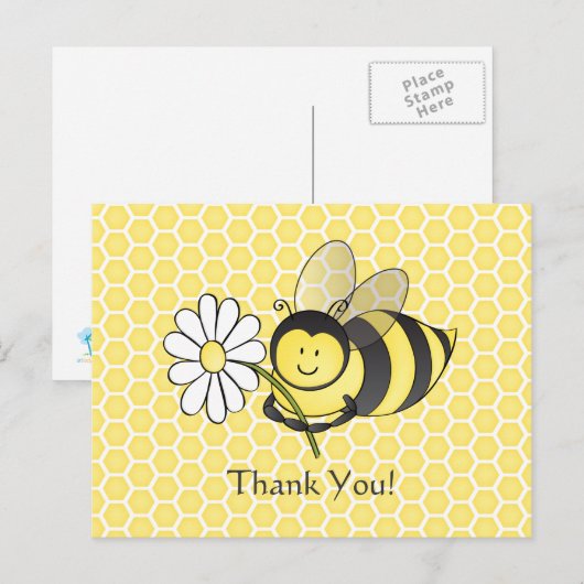 Bumble Bee met Daisy Thank You briefkaart (Voorkant / Achterkant)