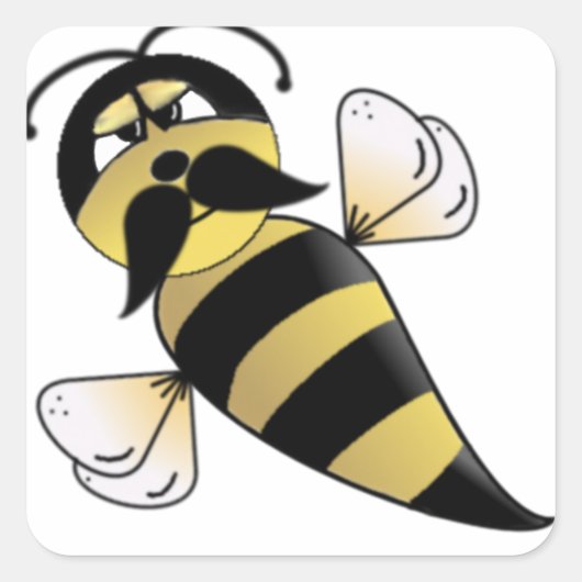 Bumble Bee met Mustache Vierkante Sticker (Voorkant)