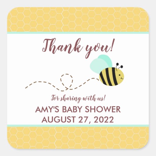 Bumble Bee Mint Green Baby Shower Favor Vierkante Sticker (Voorkant)