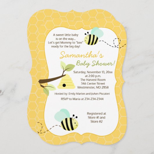 Bumble Bee Mint Green Gender Neutral Invitation Kaart (Voorkant / Achterkant)