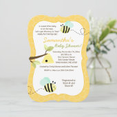 Bumble Bee Mint Green Gender Neutral Invitation Kaart (Staand voorkant)