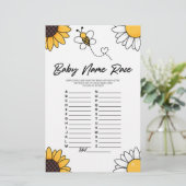 Bumble Bee Naam Race Baby shower Spelactiviteit Briefpapier (Staand voorkant)