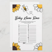 Bumble Bee Naam Race Baby shower Spelactiviteit Briefpapier (Voorkant / Achterkant)