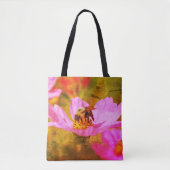 Bumble Bee On Pink Cosmos Flower Art Tote Bag (Voorkant)