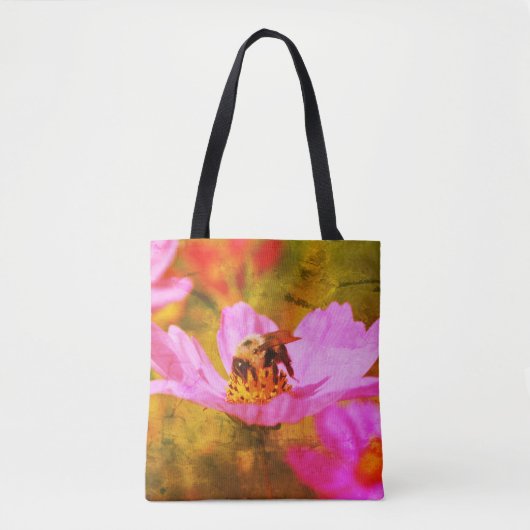 Bumble Bee On Pink Cosmos Flower Art Tote Bag (Voorkant)