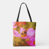Bumble Bee On Pink Cosmos Flower Art Tote Bag (Achterkant)