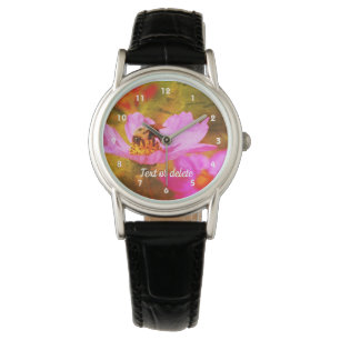Bumble bee on roze kosmos Abstract Horloge