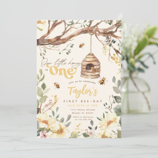 Bumble Bee Onze Kleine Honing Bijendag 1e Verjaard Kaart (Staand voorkant)
