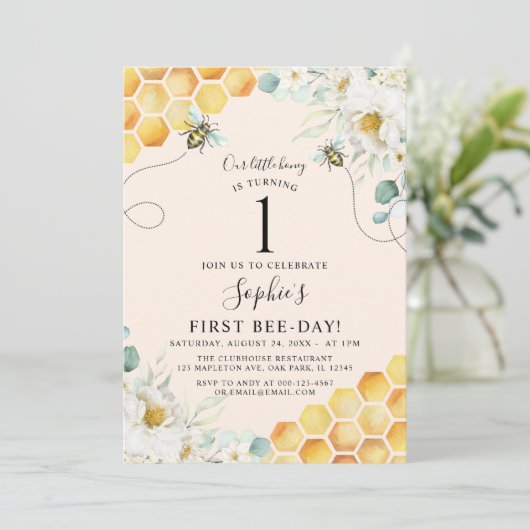 Bumble Bee, onze kleine honingbijen 1e verjaardag Kaart (Staand voorkant)