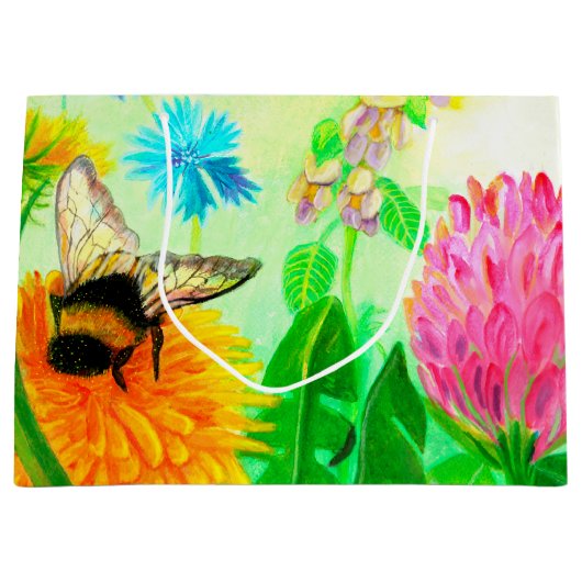 Bumble Bee op een Dandelion Flower Illustration Groot Cadeauzakje (Voorkant)