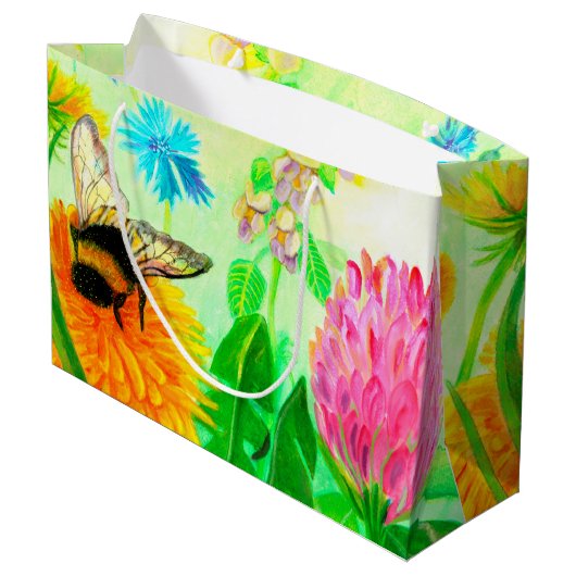Bumble Bee op een Dandelion Flower Illustration Groot Cadeauzakje (Achterkant Gekanteld)