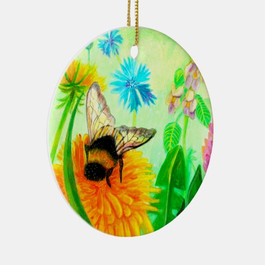 Bumble Bee op een Dandelion Flower Illustration Keramisch Ornament (Rechts)