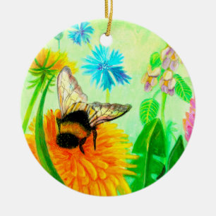 Bumble Bee op een Dandelion Flower Illustration Keramisch Ornament