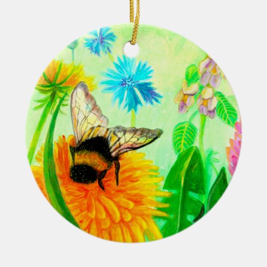 Bumble Bee op een Dandelion Flower Illustration Keramisch Ornament (Voorkant)