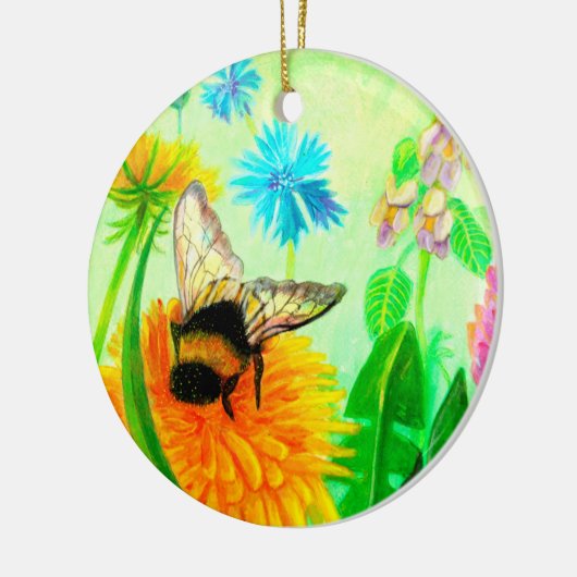 Bumble Bee op een Dandelion Flower Illustration Keramisch Ornament (Links)