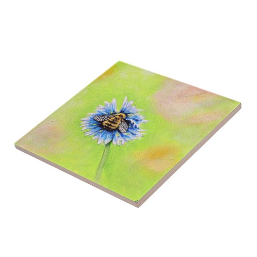 Bumble Bee op een ventilator schilderen Tegeltje (Zijkant)