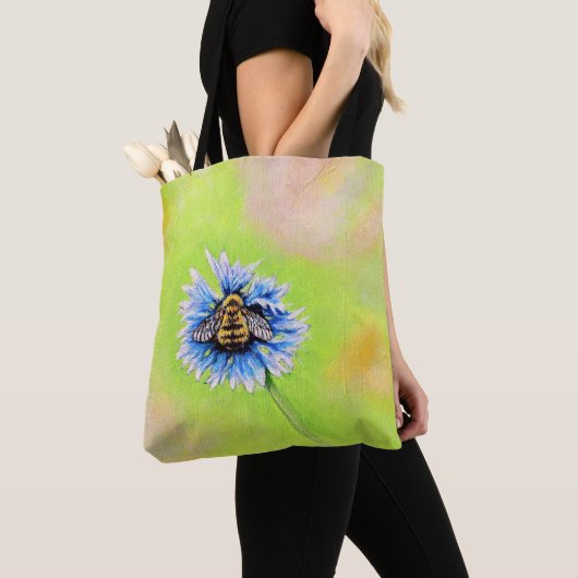 Bumble Bee op een ventilator schilderen Tote Bag (Dichtbij)