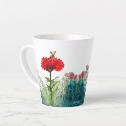 Bumble Bee op Red Zinnia Small Latte Mok (Linkerhoek)