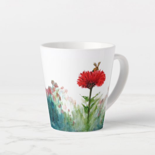 Bumble Bee op Red Zinnia Small Latte Mok (Rechterhoek)