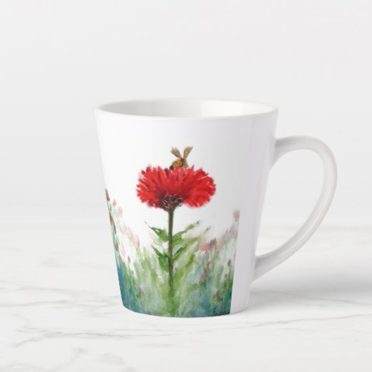Bumble Bee op Red Zinnia Small Latte Mok (Rechts)
