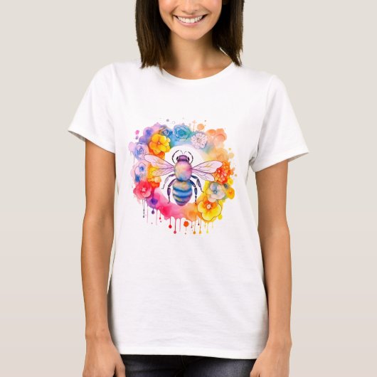 Bumble bee op regenboogbloemen t-shirt (Voorkant)