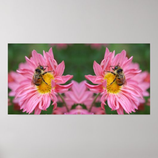 Bumble Bee op Roze Daisy Flower Mirror Abstract Poster (Voorkant)