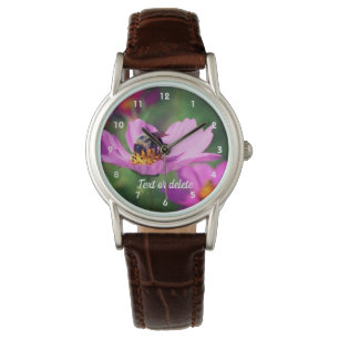 Bumble bee op roze kosmos op maat horloge