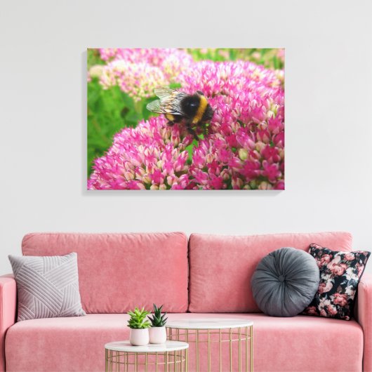 Bumble Bee op Sedum "Autumn Joy" Canvas Afdruk (Insitu (Woonkamer))