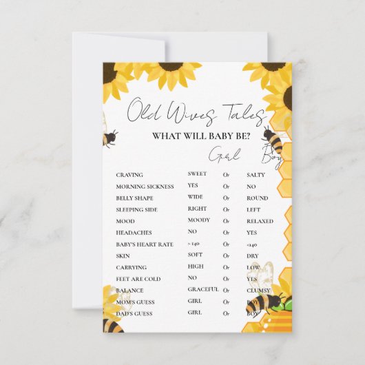 Bumble Bee Oude Vrouwen Verhalen Baby Shower Spelk Kaart (Voorkant)