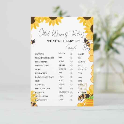 Bumble Bee Oude Vrouwen Verhalen Baby Shower Spelk Kaart (Staand voorkant)
