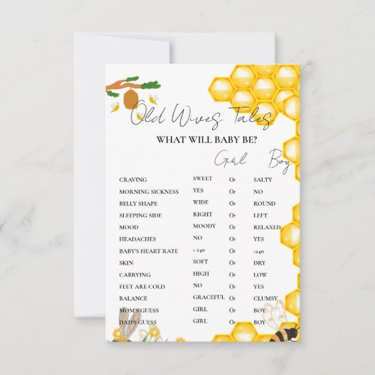 Bumble Bee Oude Vrouwen Verhalen Baby Shower Spelk Kaart (Voorkant)
