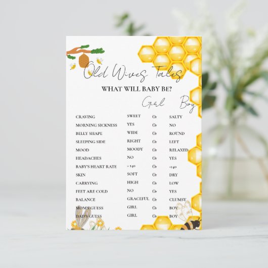 Bumble Bee Oude Vrouwen Verhalen Baby Shower Spelk Kaart (Staand voorkant)