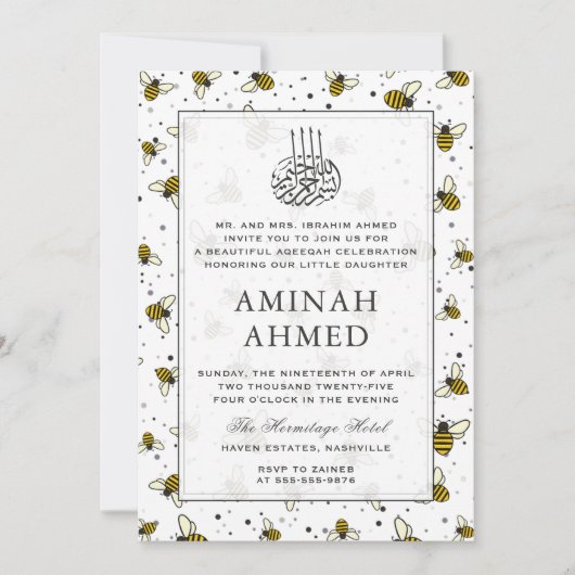 Bumble Bee Patroon Islamitisch Neutraal Aqiqa Aqeq Kaart (Voorkant)