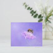 Bumble Bee Perst op een Paarse ventilator Briefkaart (Staand voorkant)
