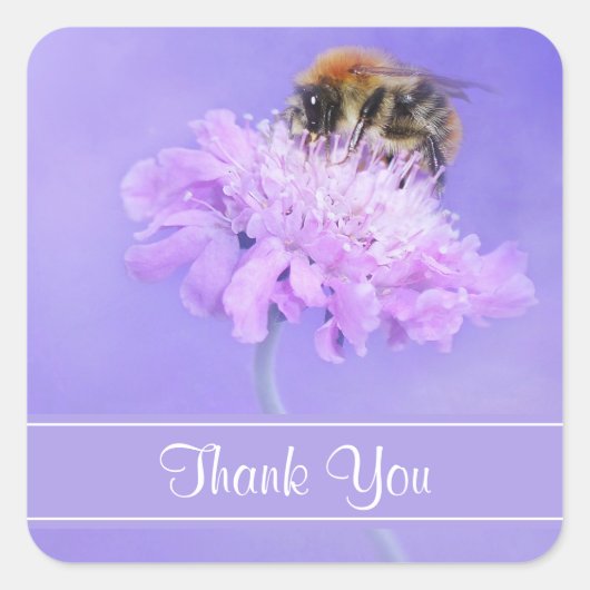 Bumble Bee Perst op een Roze Bloem Dank u Vierkante Sticker (Voorkant)