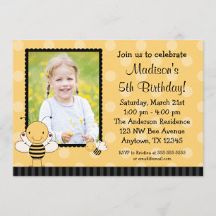 Bumble Bee Photo Birthday Party Invitations Kaart